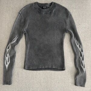 Muscle Fit ribbed acid wash sweater